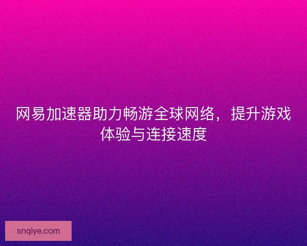 网易加速器助力畅游全球网络，提升游戏体验与连接速度